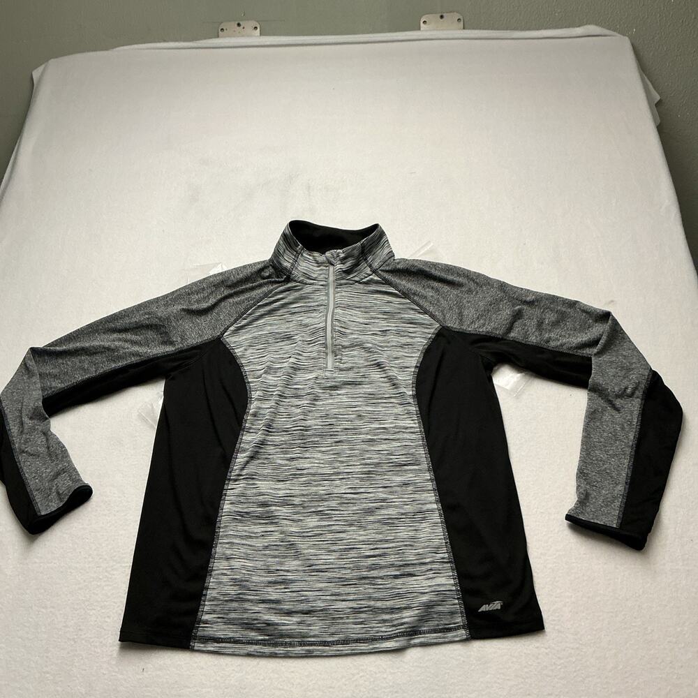 Avia Women’s Quarter Zip Athletic Pullover Black Gray Long Sleeve Sz XL, 4200